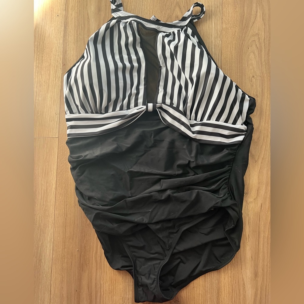 Striped peekaboo bathing suit